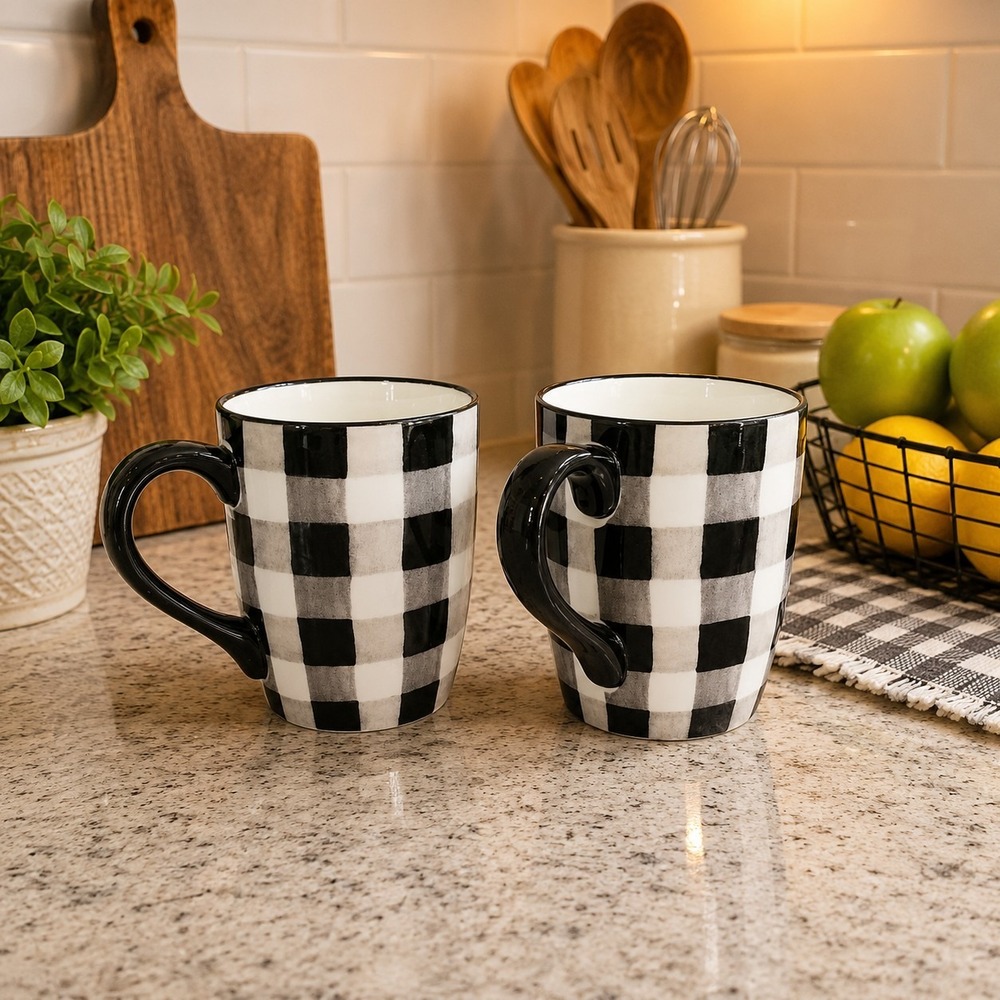 Robert Stanley Buffalo Plaid Coffee Mugs Set Of 2 Farmhouse Cottagecore Rustic